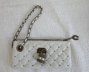 Betsey Johnson White Quilted Wristlet with Chain